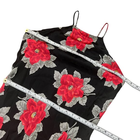 Vintage Floral Maxi Slip Dress Black Red Size 4‎ Y2K Vampire Romantic Bias Cut - Picture 5 of 6